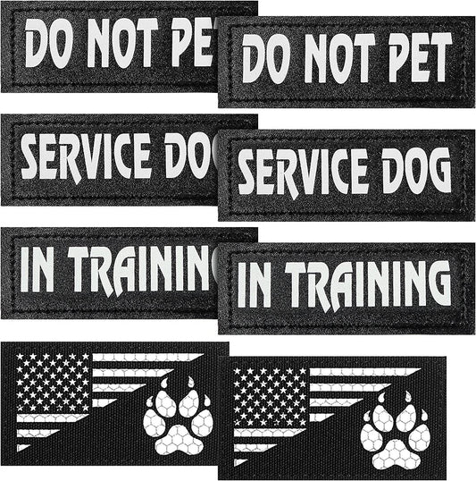 8 Pieces Reflective Service Dog Vest Patches Do Not Pet in Training Harness Removable Tactical Dog Vest Patches with Printed Paw(Classic Patterns,3 X 1.2 Inch)